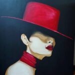 tableau femme au chapeau rouge